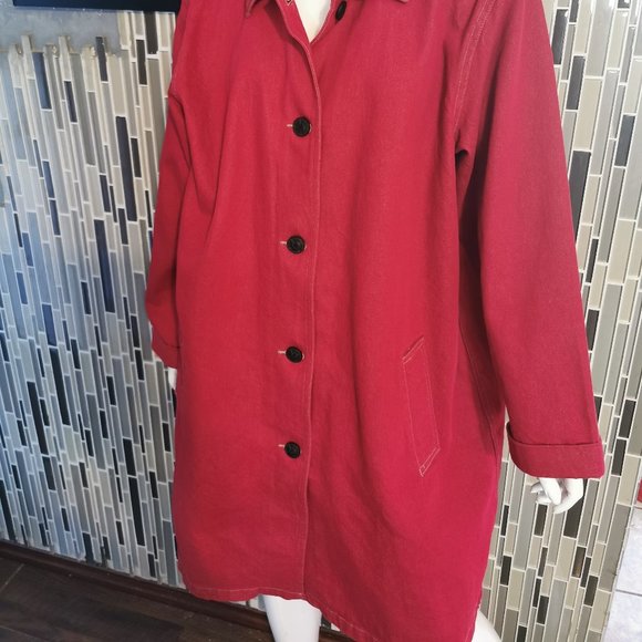 Denim &Co. Red Cotton Denim Western Coat Jacket 1X. Coat is fully lined - Picture 1 of 11
